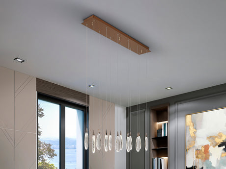 Lámpara de techo colgante Schuller Lágrimas 12 luces oro rosa acero CCT con mando 452311