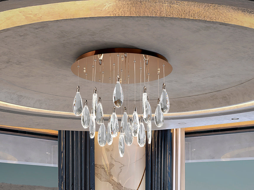 Lámpara de techo colgante Schuller Lágrimas 19 luces oro rosa acero CCT con mando Ø65cm 452489