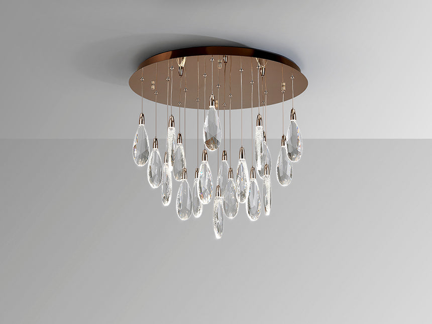 Lámpara de techo colgante Schuller Lágrimas 19 luces oro rosa acero CCT con mando Ø65cm 452489