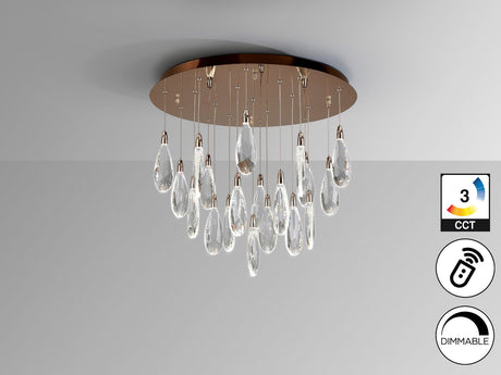 Lámpara de techo colgante Schuller Lágrimas 19 luces oro rosa acero CCT con mando Ø65cm vista 2