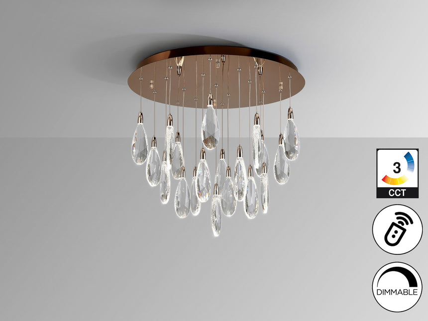 Lámpara de techo colgante Schuller Lágrimas 19 luces oro rosa acero CCT con mando Ø65cm vista 2
