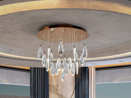 Lámpara de techo colgante Schuller Lágrimas 19 luces oro rosa acero CCT con mando Ø65cm 452489