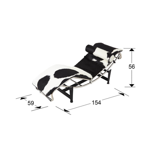Chaise longue Schuller Leco cromo y negro piel y acero 154x56cm dimensiones