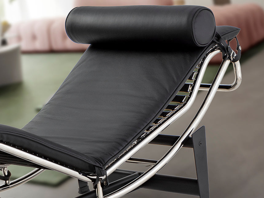 Chaise longue Schuller Leco cromo y negro piel y acero 154x56cm 458467