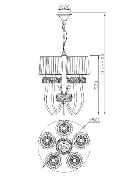 Plano de medidas - Mantra Loewe Lámpara de techo colgante cuero Ø50cm 4732