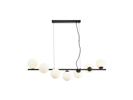 Lámpara de techo colgante bolas Schuller Inoa 7 luces negro y ácido opal ambiente