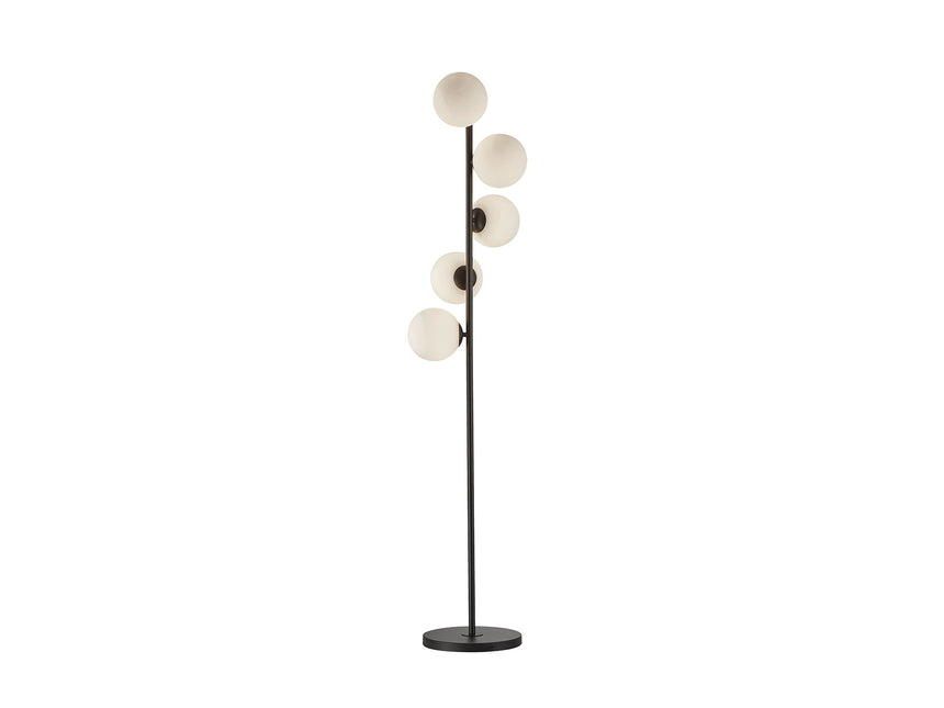 Lámpara de pie de salón bolas Schuller Inoa 5 luces negro y ácido opal 159cm ambiente