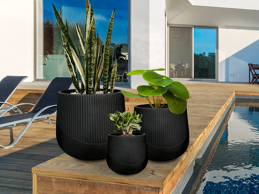 Schuller Kyoto Set of 3 Black Planters 495080