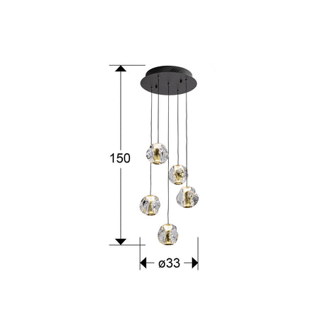 Lámpara de techo colgante Schuller Zaria 5 luces negro 3000K regulable Ø33cm dimensiones