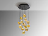 Schuller Zaria 13-light chandelier, black/bronze/amber, D60, dim, 502344