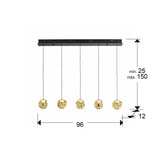 Lámpara de techo colgante Schuller Zaria 5 luces negro y bronce 3000K regulable dimensiones