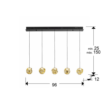 Lámpara de techo colgante Schuller Zaria 5 luces negro y bronce 3000K regulable dimensiones
