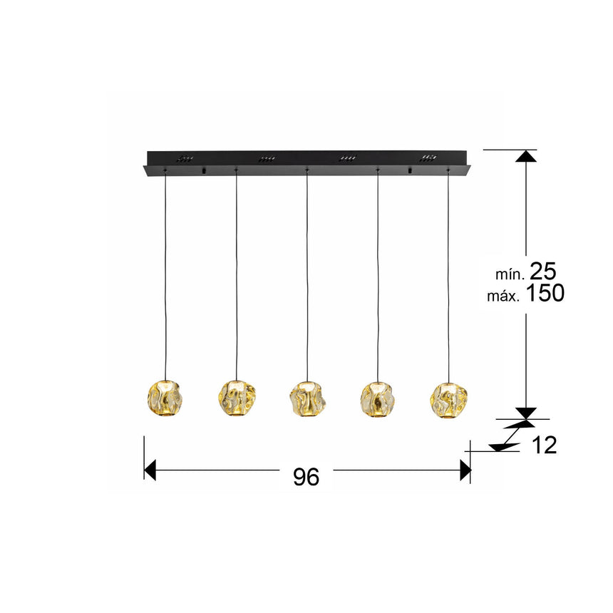 Lámpara de techo colgante Schuller Zaria 5 luces negro y bronce 3000K regulable dimensiones