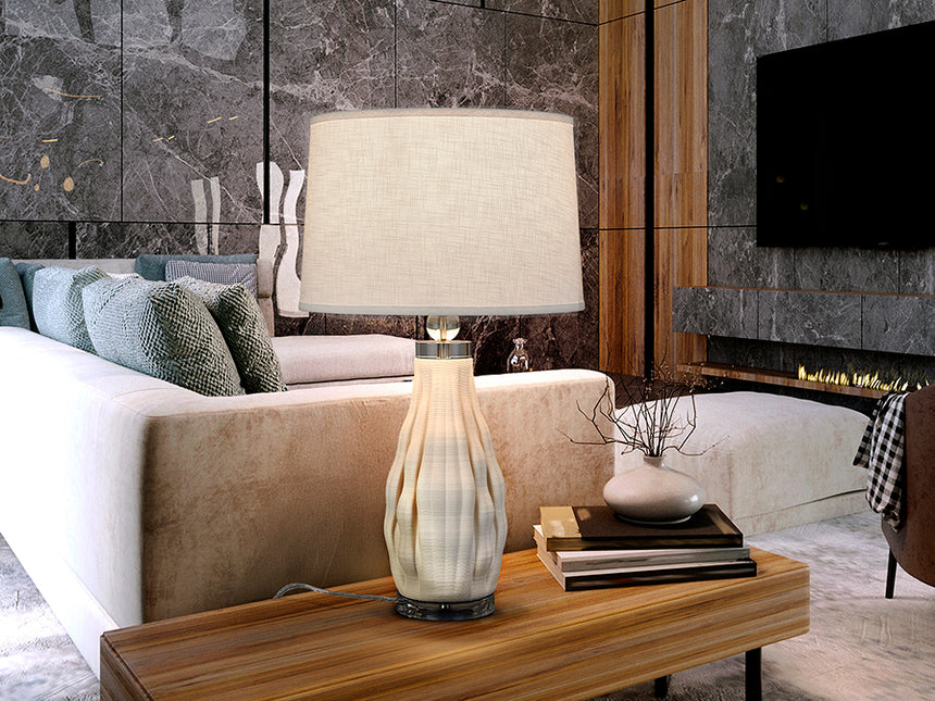 Schuller Tessa Lámpara de sobremesa grande 1 luz blanco y cromo cerámica 76cm 504423