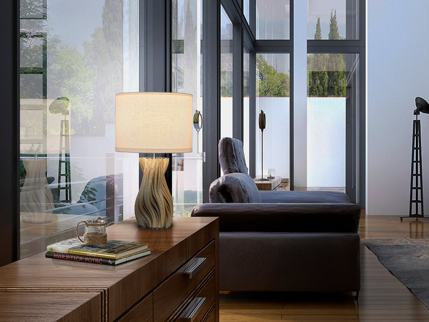 Schuller Merlin Lámpara de sobremesa grande 1 luz gris y cromo cerámica 67cm 504539