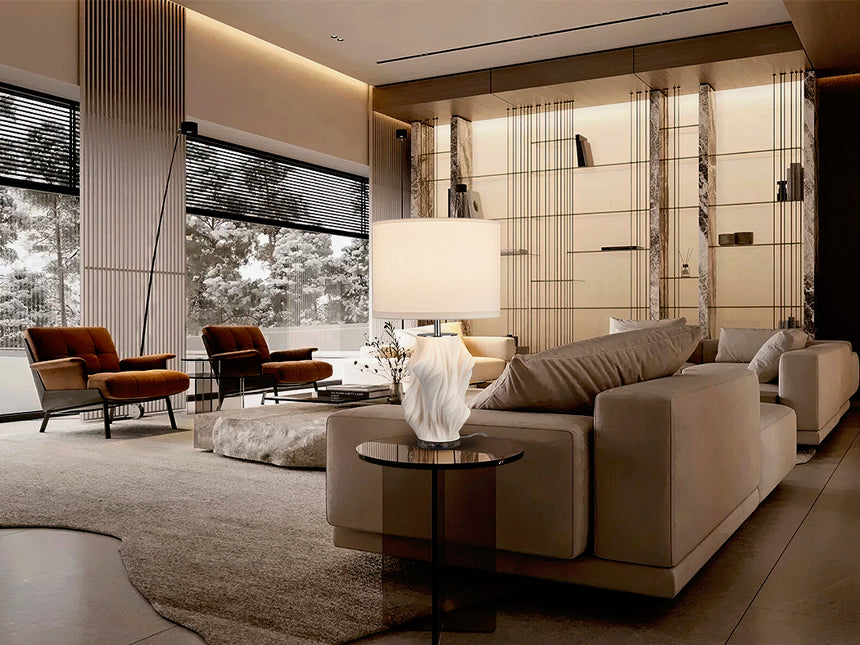 Schuller Kaos Lámpara de sobremesa grande 1 luz blanco y cromo cerámica 68cm 504751