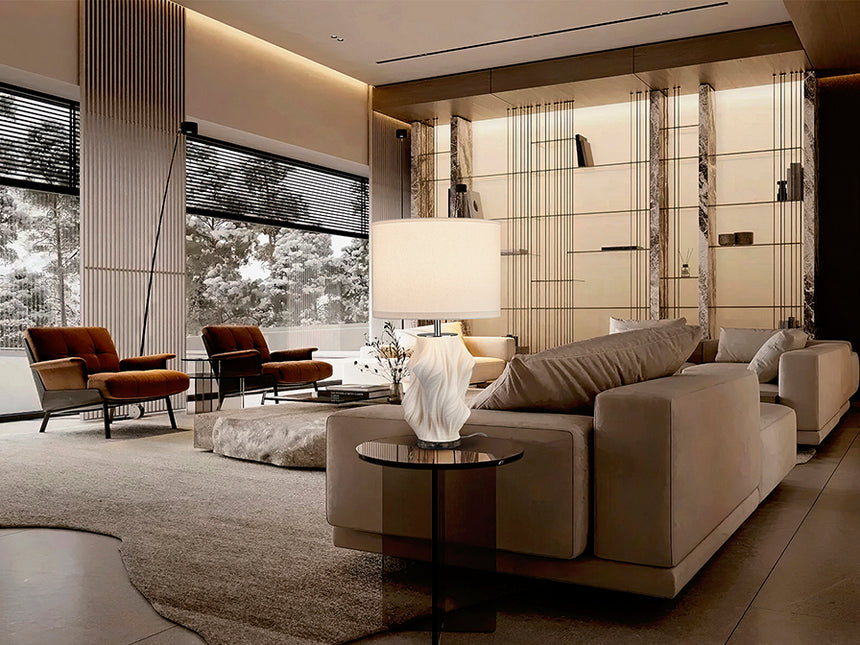 Schuller Kaos Lámpara de sobremesa grande 1 luz blanco y cromo cerámica 68cm 504751