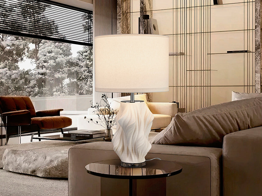 Schuller Kaos Lámpara de sobremesa grande 1 luz blanco y cromo cerámica 68cm 504751