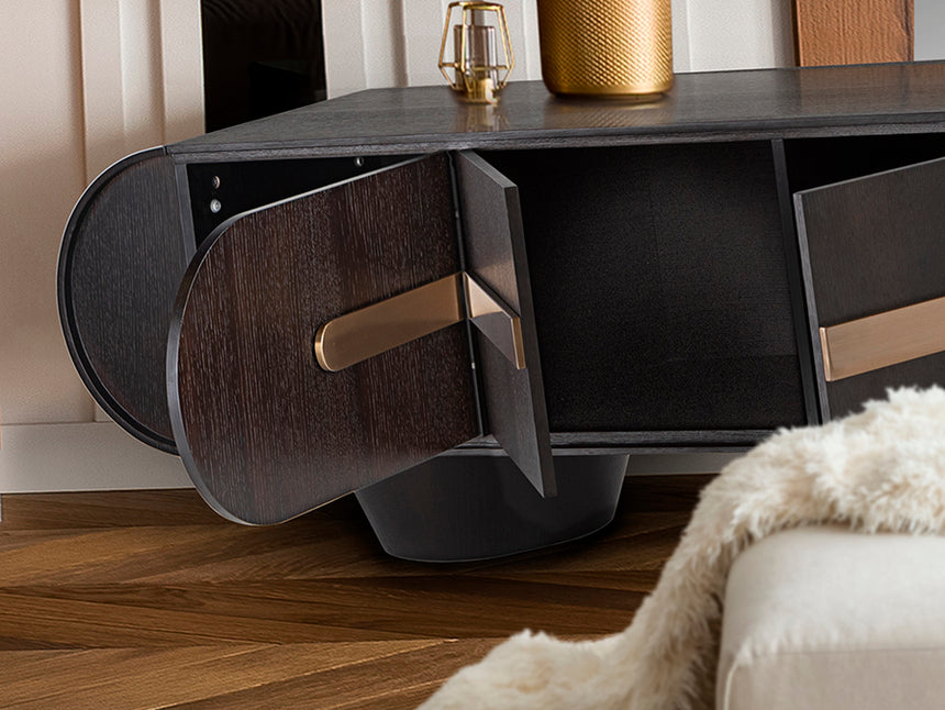 Mueble TV Schuller Luca roble y oro rosa acero 200x56cm 505345