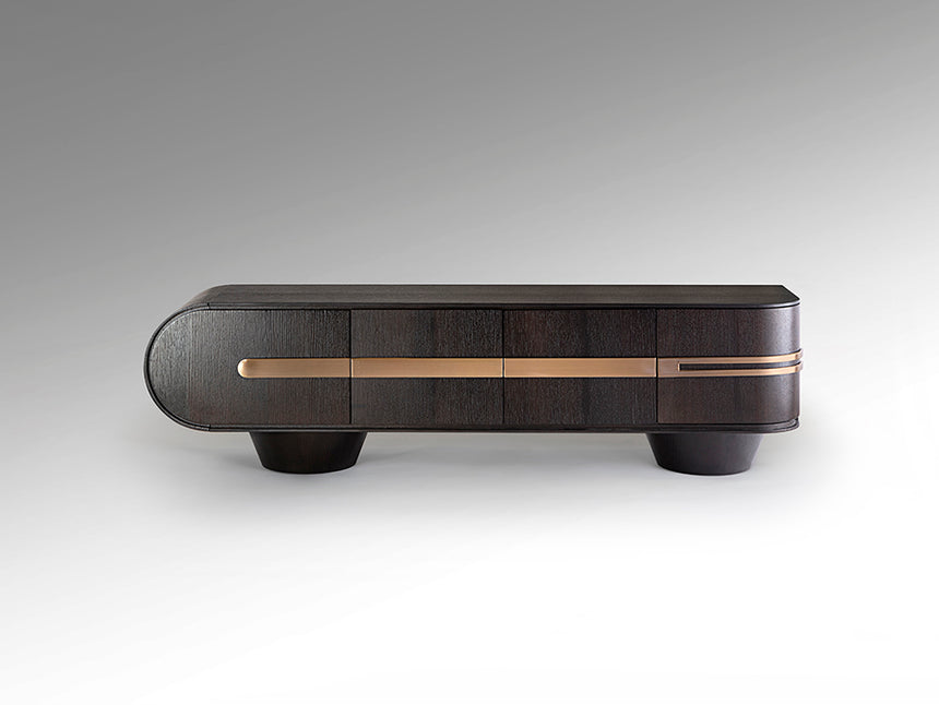 Mueble TV Schuller Luca roble y oro rosa acero 200x56cm 505345