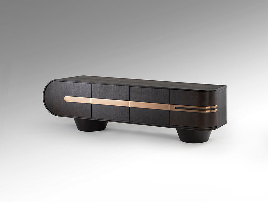 Mueble TV Schuller Luca roble y oro rosa acero 200x56cm 505345