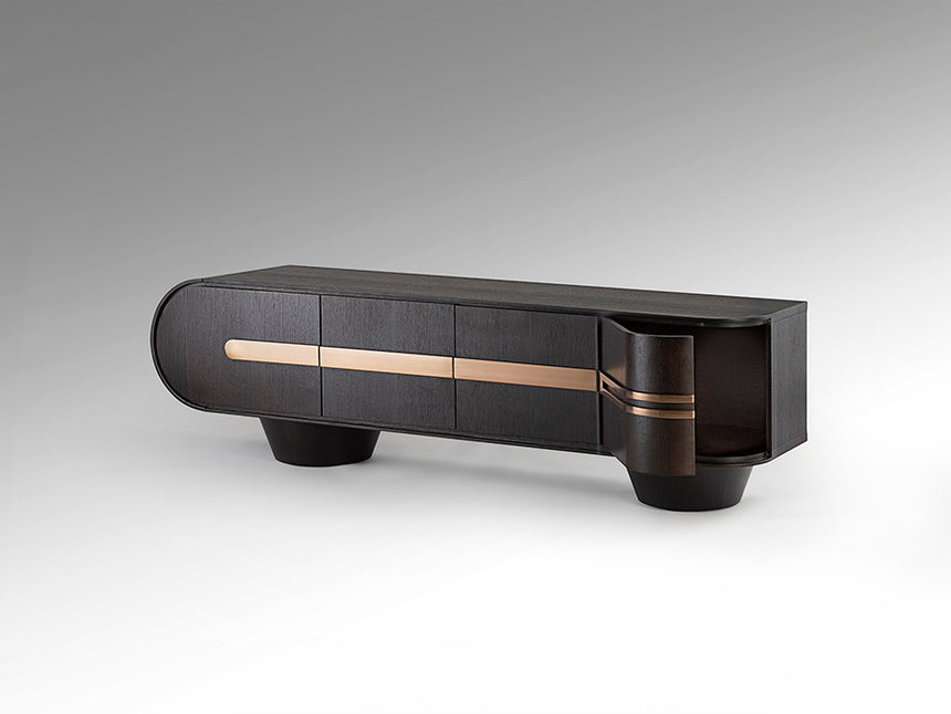 Mueble TV Schuller Luca roble y oro rosa acero 200x56cm 505345