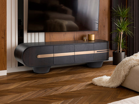 Mueble TV Schuller Luca roble y oro rosa acero 200x56cm 505345