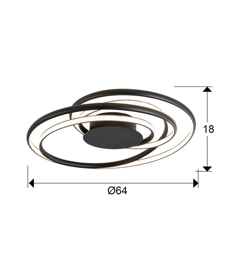 Plafón Schuller Danza LED negro 3000K Ø64cm dimensiones