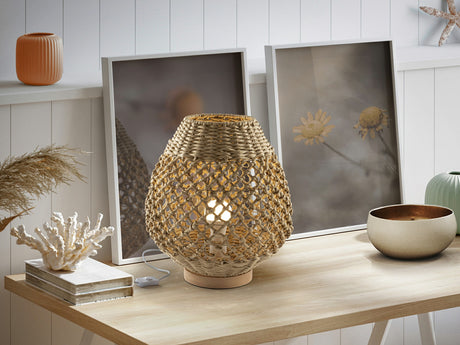 Lámpara de sobremesa Schuller Yaiza beige madera 36cm 514134