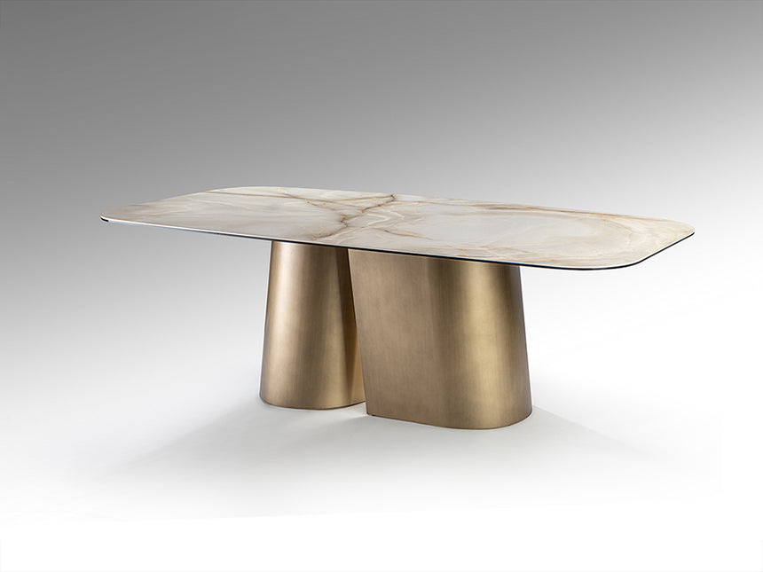 Mesa de comedor Schuller Numa latón y mármol veteado 240x76cm 514460