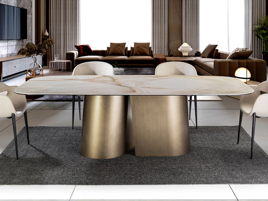 Mesa de comedor Schuller Numa latón y mármol veteado 240x76cm 514460
