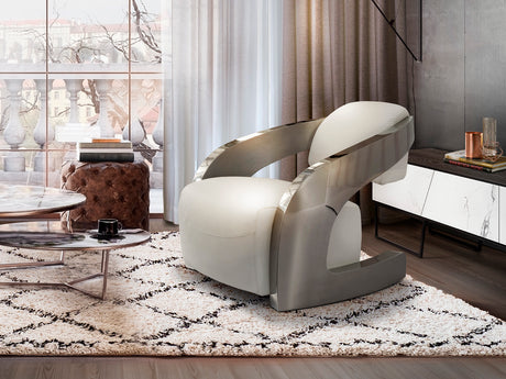 Sillón Schuller Amanda acero pulido y blanco piel y 85x