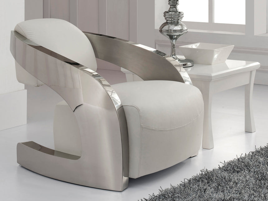 Sillón Schuller Amanda acero pulido y blanco piel y 85x - vista 2