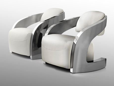 Sillón Schuller Amanda acero pulido y blanco piel y 85x - vista 3