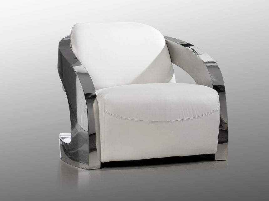 Sillón Schuller Amanda acero pulido y blanco piel y 85x - vista 4