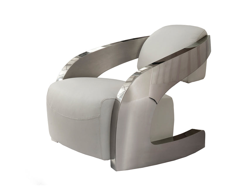 Sillón Schuller Amanda acero pulido y blanco piel y 85x - vista 5