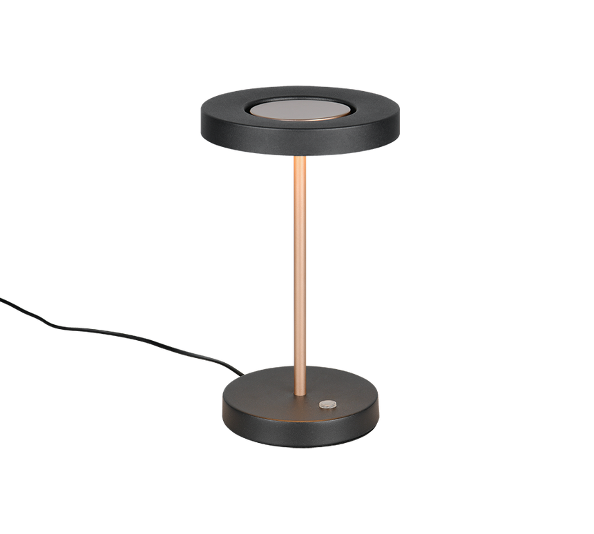 Lámpara de sobremesa Trio Guano negro y cobre Ø18cm 40W 534410165