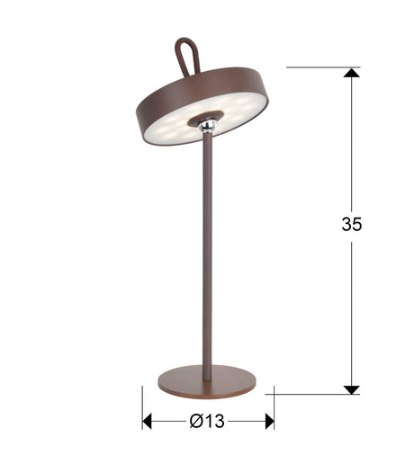 Lámpara de sobremesa Schuller Gong LED corten 3000K exterior IP54 35cm dimensiones