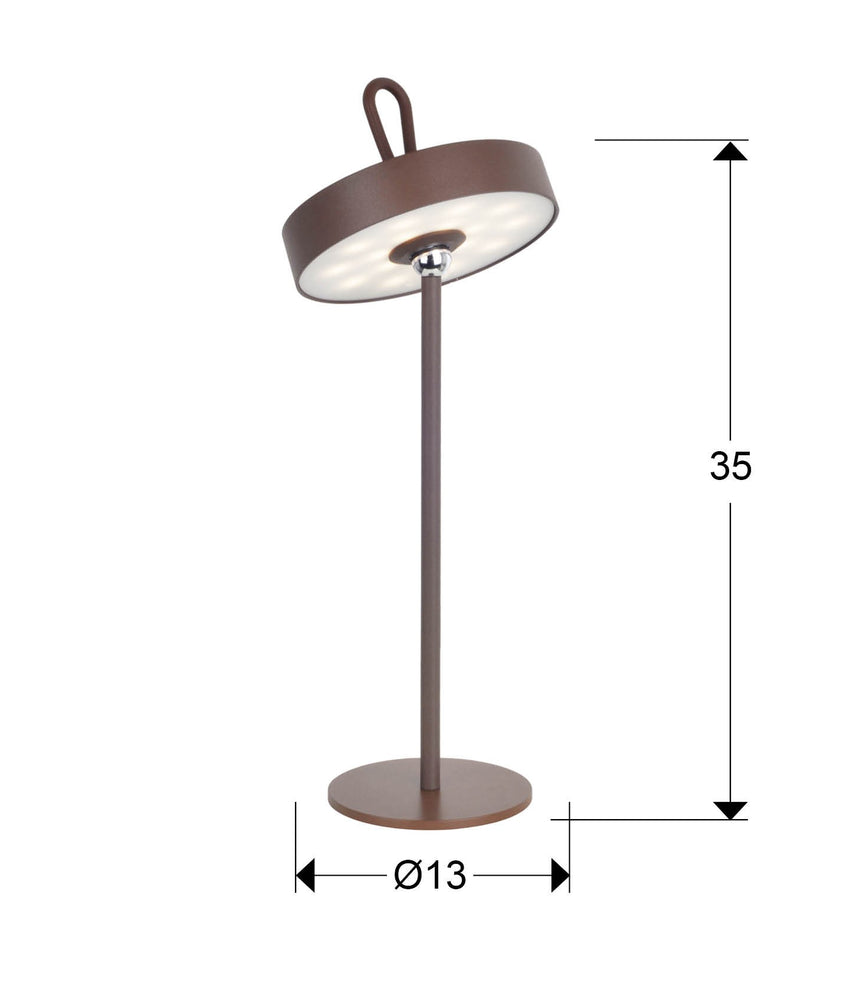 Lámpara de sobremesa Schuller Gong LED corten 3000K exterior IP54 35cm dimensiones