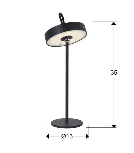Lámpara de sobremesa Schuller Gong LED negro 3000K exterior IP54 35cm dimensiones