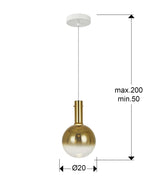Lámpara de techo colgante Schuller Matices 1 luz blanco y oro cristal soplado 3000K dimensiones
