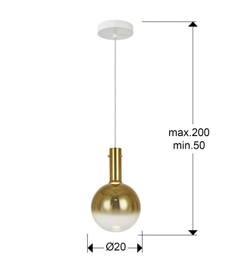 Lámpara de techo colgante Schuller Matices 1 luz blanco y oro cristal soplado 3000K dimensiones