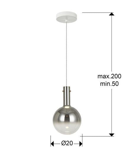 Lámpara de techo colgante Schuller Matices 1 luz blanco y smoke cristal soplado 3000K dimensiones