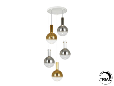 Lámpara de techo colgante Schuller Matices grande 5 luces blanco y smoke cristal soplado ambiente