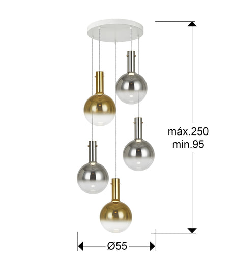 Lámpara de techo colgante Schuller Matices grande 5 luces blanco y smoke cristal soplado dimensiones