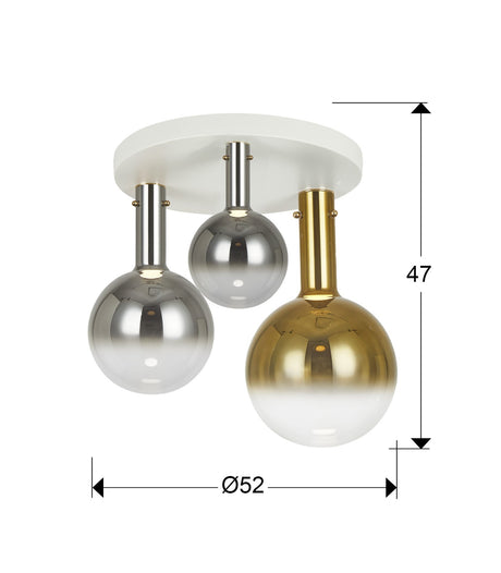 Plafón Schuller Matices LED 3 luces blanco y smoke cristal soplado 3000K Ø55cm dimensiones