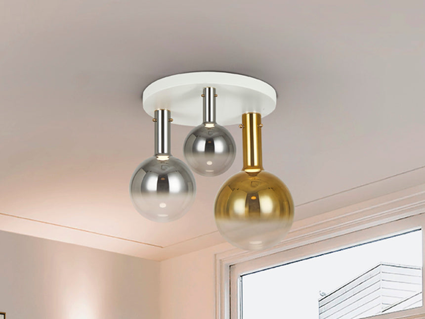 Plafón Schuller Matices LED 3 luces blanco y smoke cristal soplado 3000K Ø55cm 553944