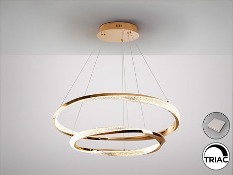 Lámpara de techo colgante de 2 aros Schuller Orbitas baño dorado y oro 3000K con mando