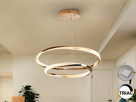 Lámpara de techo colgante de 2 aros Schuller Orbitas baño dorado y oro 3000K con mando vista 1