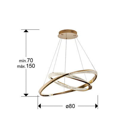 Lámpara de techo colgante de 2 aros Schuller Orbitas baño dorado y oro 3000K con mando dimensiones